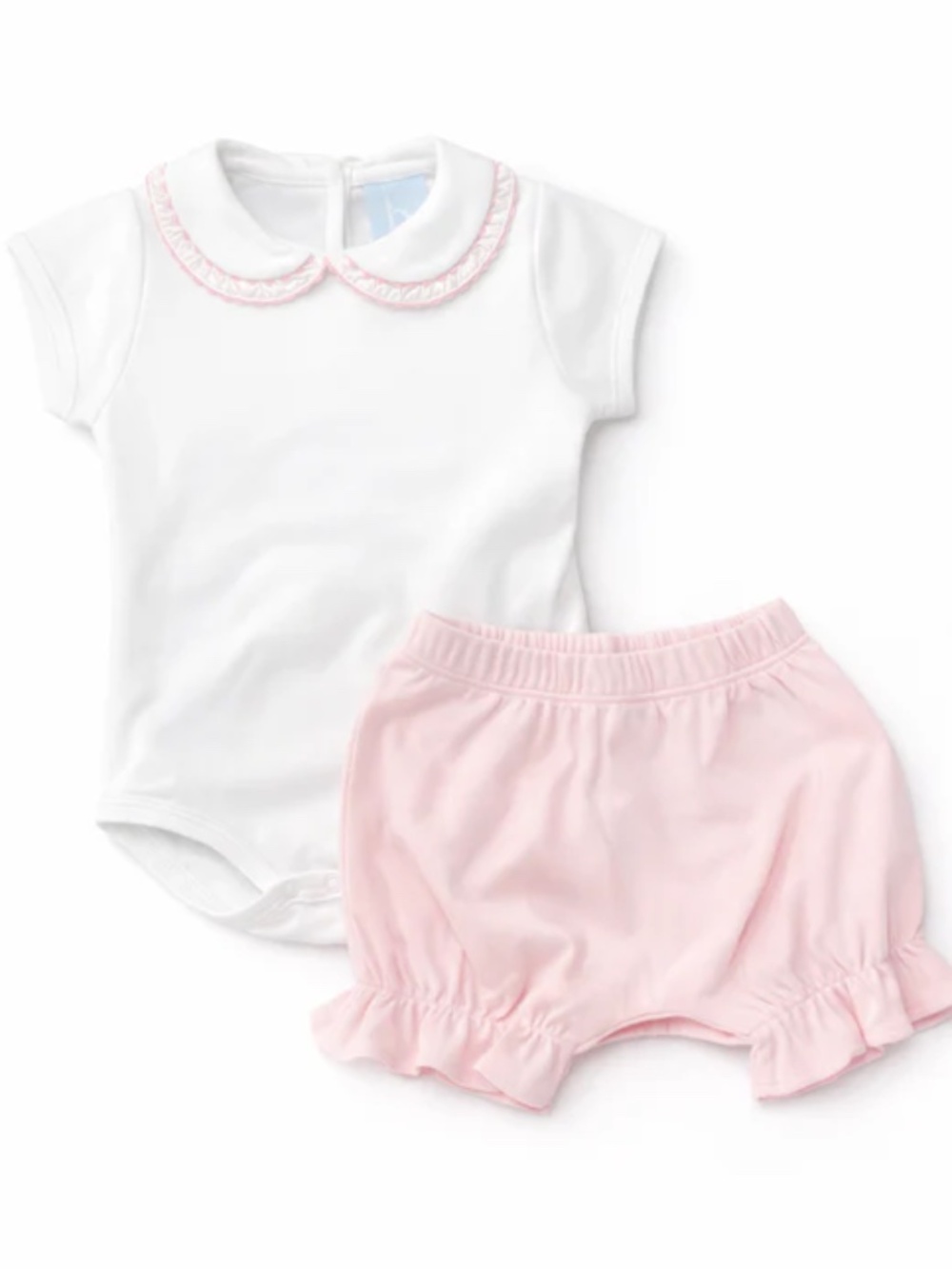 White Cotton Bodysuit With Pink Trim Collar and Shorts (Size: 18M) NWOT